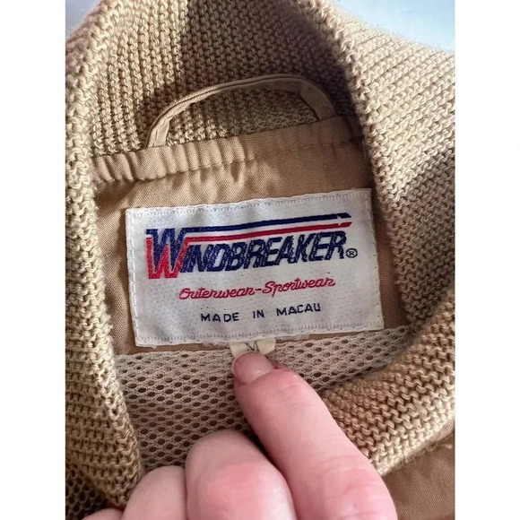 Vintage authentic Windbreaker 80’s 90’s tan long sleeve zipper jacket medium - Picture 6 of 10